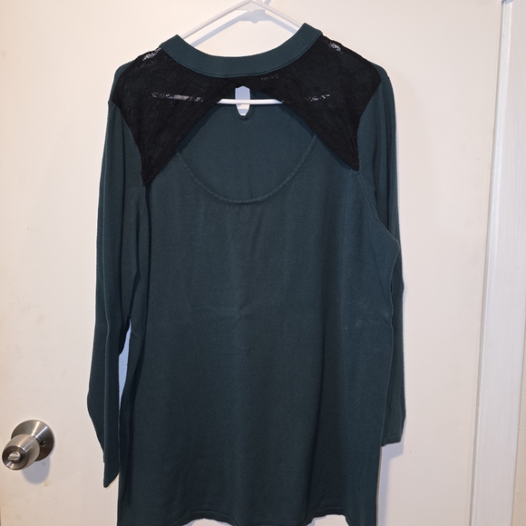 Torrid Teal Long Sleeve Top with Black Lace Detail - Size 3 - Picture 4 of 4